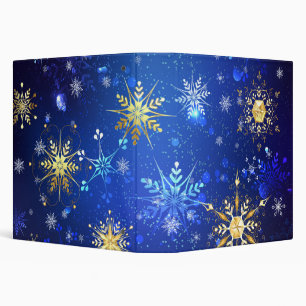 XMAS Blue Background with Golden Snowflakes Binder