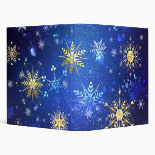 XMAS Blue Background with Golden Snowflakes Binder