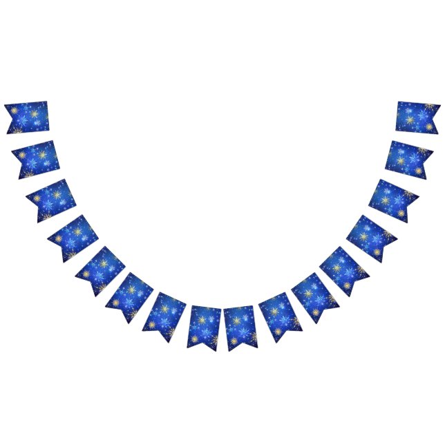 XMAS Blue Background with Golden Snowflakes Bunting Flags (All)