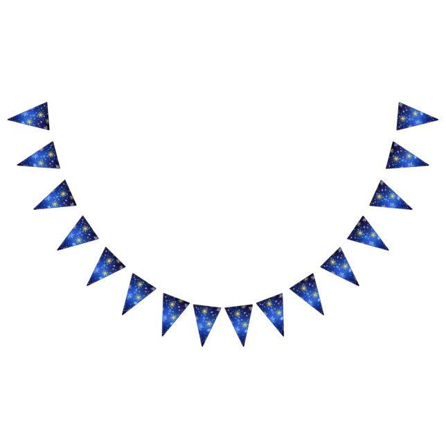 XMAS Blue Background with Golden Snowflakes Bunting Flags (All)