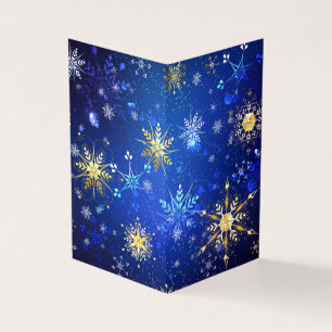 XMAS Blue Background with Golden Snowflakes Business Card