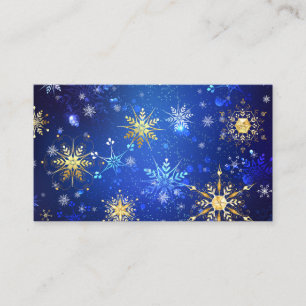 XMAS Blue Background with Golden Snowflakes Calling Card