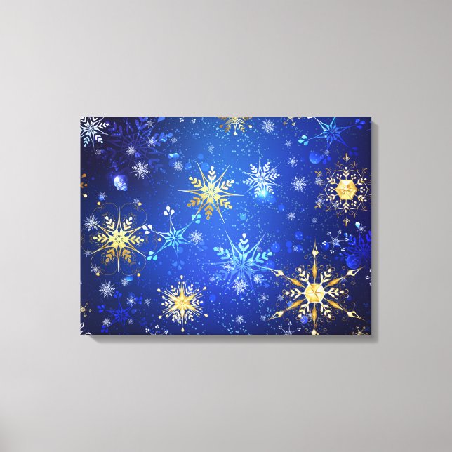 XMAS Blue Background with Golden Snowflakes Canvas Print (Front)