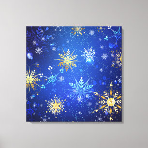 XMAS Blue Background with Golden Snowflakes Canvas Print