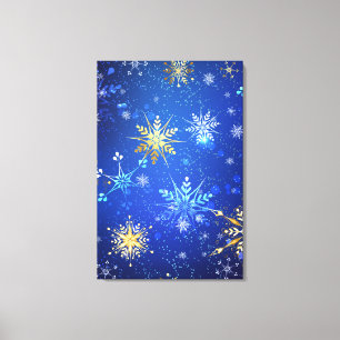 XMAS Blue Background with Golden Snowflakes Canvas Print