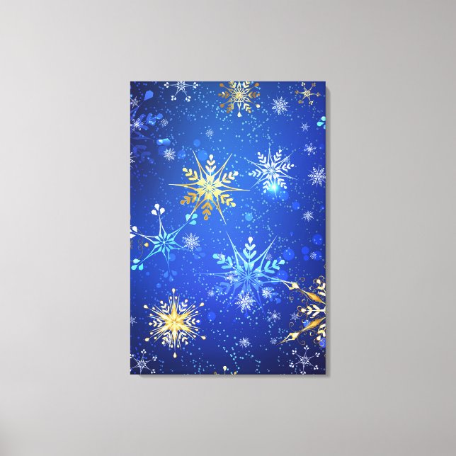 XMAS Blue Background with Golden Snowflakes Canvas Print (Front)