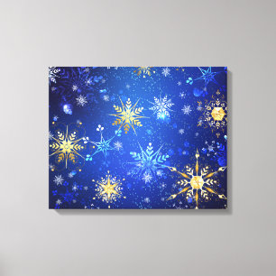 XMAS Blue Background with Golden Snowflakes Canvas Print