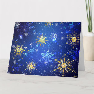 XMAS Blue Background with Golden Snowflakes Card