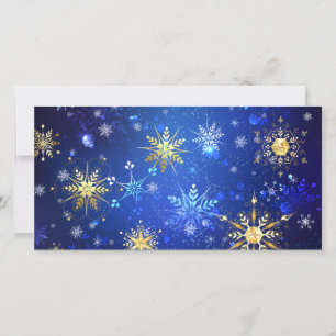 XMAS Blue Background with Golden Snowflakes Card