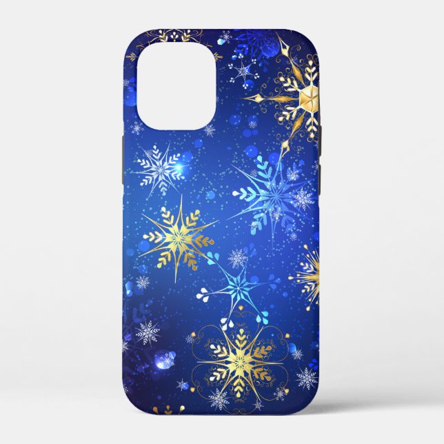 XMAS Blue Background with Golden Snowflakes Case-Mate iPhone Case (Back)