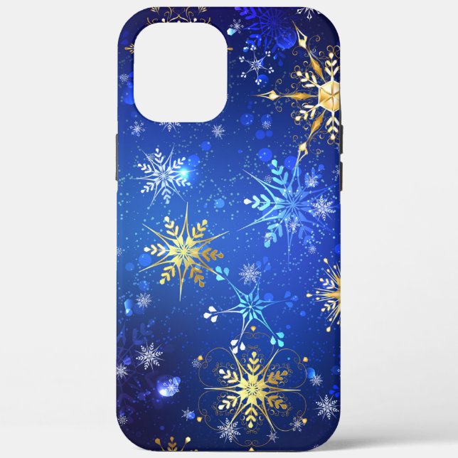XMAS Blue Background with Golden Snowflakes Case-Mate iPhone Case (Back)