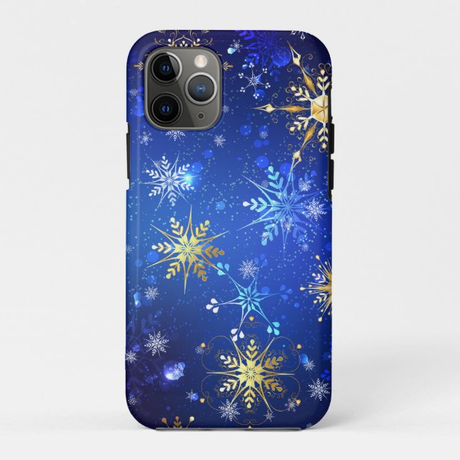 XMAS Blue Background with Golden Snowflakes Case-Mate iPhone Case (Back)