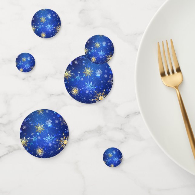 XMAS Blue Background with Golden Snowflakes Confetti (Group)