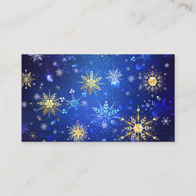 XMAS Blue Background with Golden Snowflakes Enclosure Card (Front)