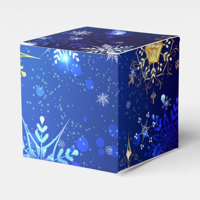 XMAS Blue Background with Golden Snowflakes Favor Box (Front Side)