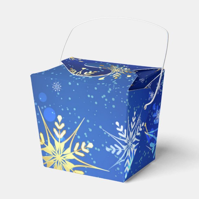 XMAS Blue Background with Golden Snowflakes Favor Box (Front Side)