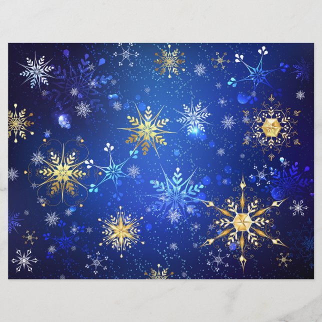 XMAS Blue Background with Golden Snowflakes Flyer (Front)