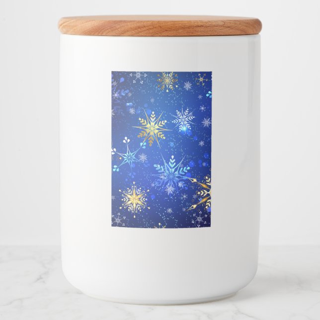 XMAS Blue Background with Golden Snowflakes Food Label (Front)