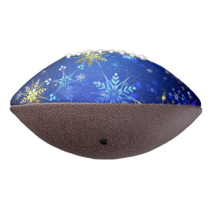 XMAS Blue Background with Golden Snowflakes Football