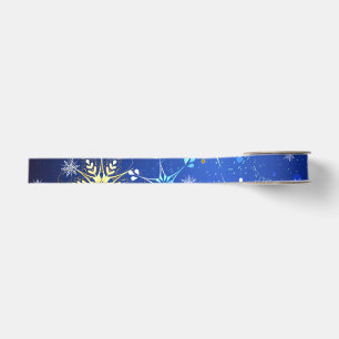 XMAS Blue Background with Golden Snowflakes Grosgrain Ribbon