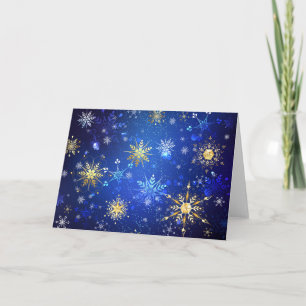 XMAS Blue Background with Golden Snowflakes Holiday Card