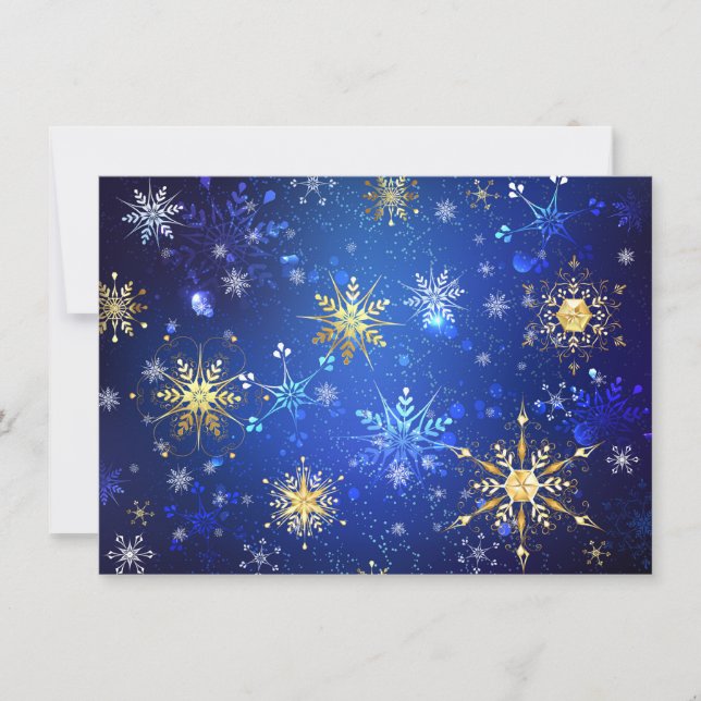 XMAS Blue Background with Golden Snowflakes Holiday Card (Front)
