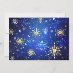 XMAS Blue Background with Golden Snowflakes Invitation