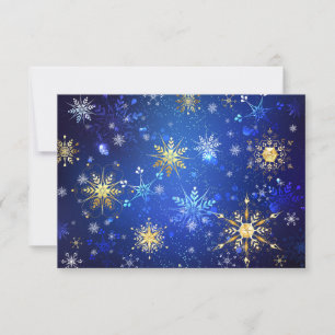 XMAS Blue Background with Golden Snowflakes Invitation
