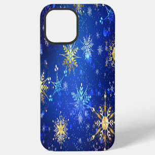 XMAS Blue Background with Golden Snowflakes iPhone 12 Pro Max Case