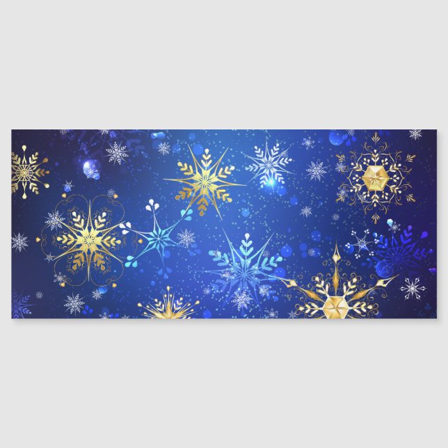 XMAS Blue Background with Golden Snowflakes Magnetic Invitation (Front)