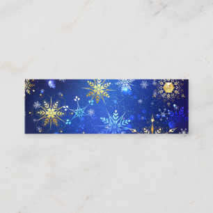 XMAS Blue Background with Golden Snowflakes Mini Business Card