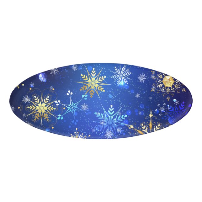XMAS Blue Background with Golden Snowflakes Name Tag (Front)