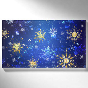XMAS Blue Background with Golden Snowflakes Name Tag
