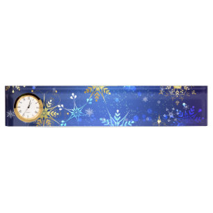 XMAS Blue Background with Golden Snowflakes Nameplate