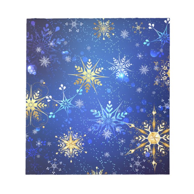 XMAS Blue Background with Golden Snowflakes Notepad (Front)