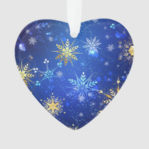 XMAS Blue Background with Golden Snowflakes Ornament