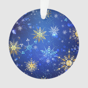 XMAS Blue Background with Golden Snowflakes Ornament