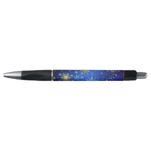 XMAS Blue Background with Golden Snowflakes Pen