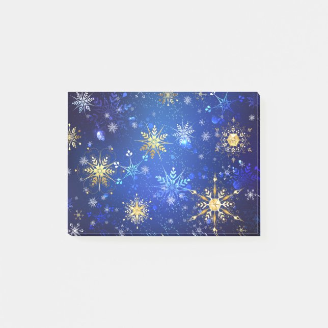 XMAS Blue Background with Golden Snowflakes Post-it Notes (Front)