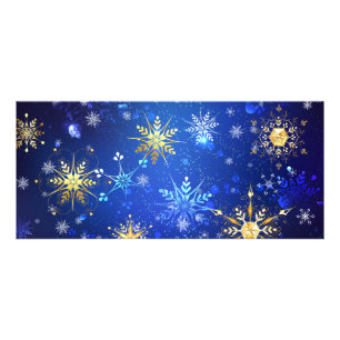 XMAS Blue Background with Golden Snowflakes Rack Card