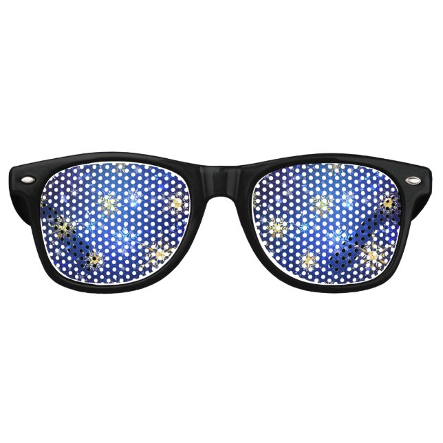 XMAS Blue Background with Golden Snowflakes Retro Sunglasses (Front)