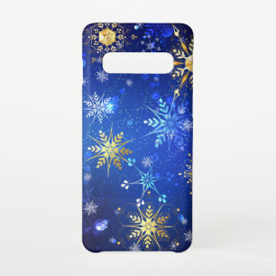 XMAS Blue Background with Golden Snowflakes Samsung Galaxy Case