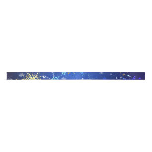 XMAS Blue Background with Golden Snowflakes Satin Ribbon