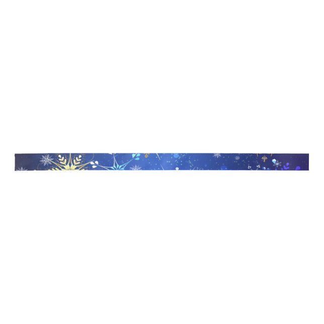 XMAS Blue Background with Golden Snowflakes Satin Ribbon (Front)