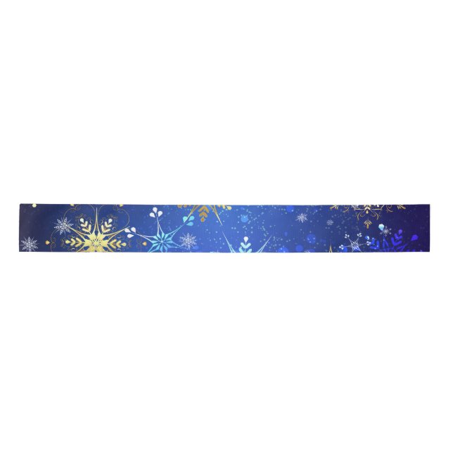 XMAS Blue Background with Golden Snowflakes Satin Ribbon (Front)