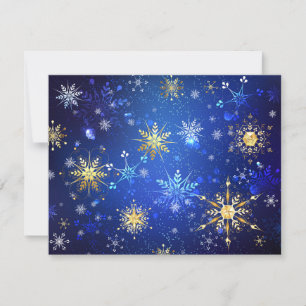 XMAS Blue Background with Golden Snowflakes Save The Date
