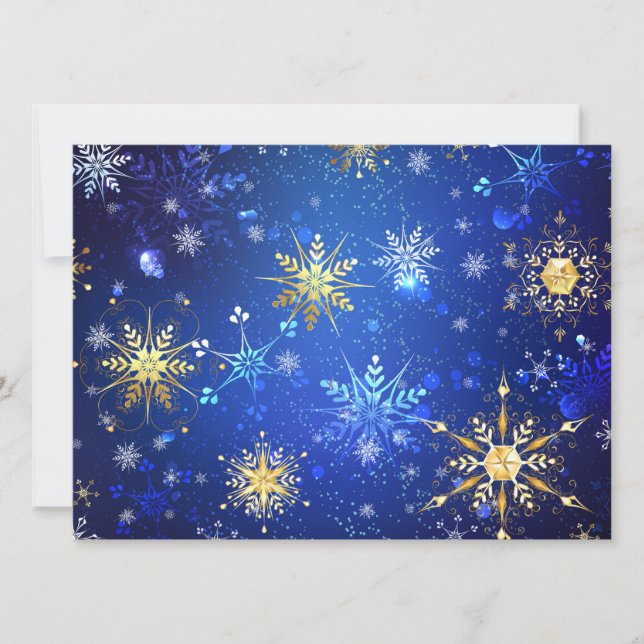 XMAS Blue Background with Golden Snowflakes Save The Date (Front)