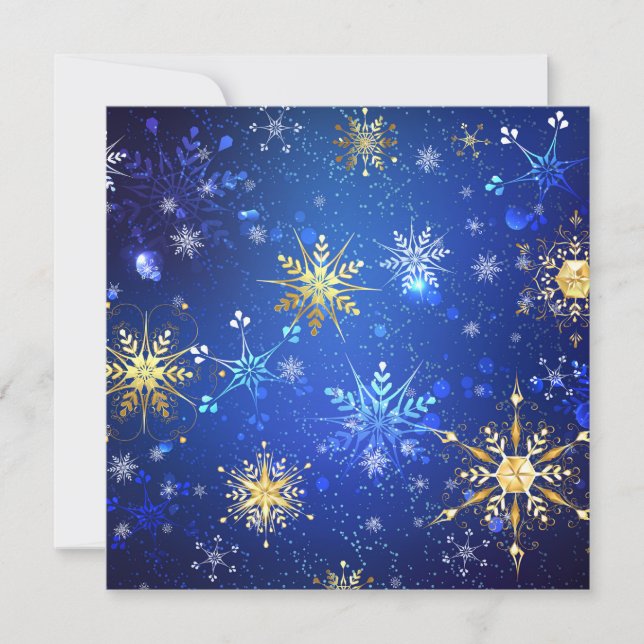 XMAS Blue Background with Golden Snowflakes Save The Date (Front)
