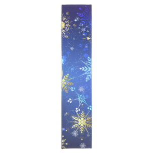 XMAS Blue Background with Golden Snowflakes Short Table Runner