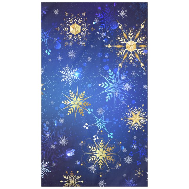 XMAS Blue Background with Golden Snowflakes Tablecloth (Front)